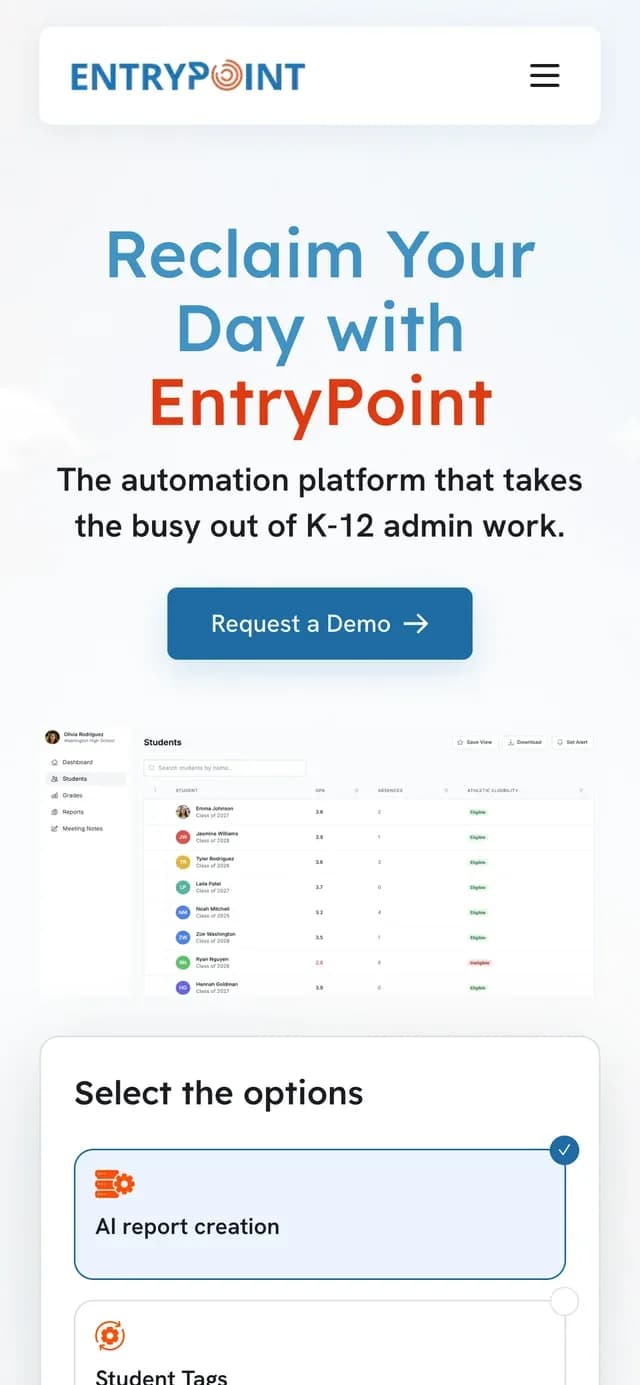 EntryPoint: Mobile view