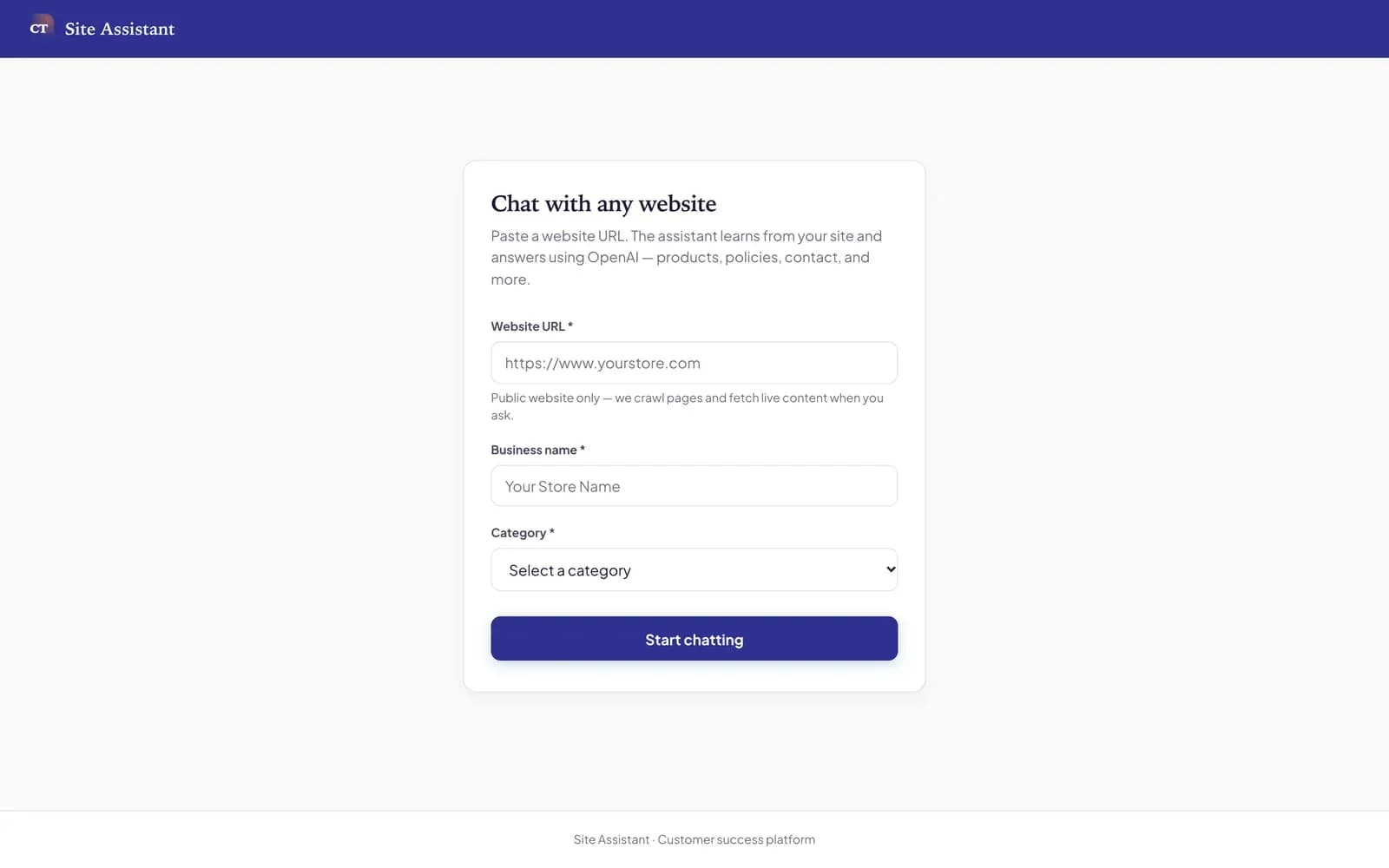 Converso Tech product: Live demo: chat with any public website