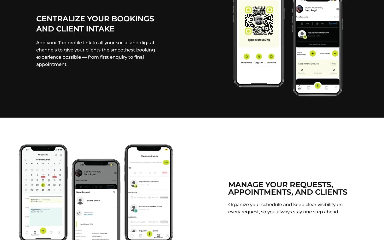 Tap Salon & Spa: Bookings, client intake and request management