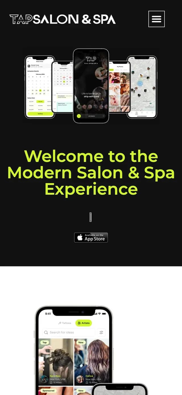 Tap Salon & Spa: Mobile website